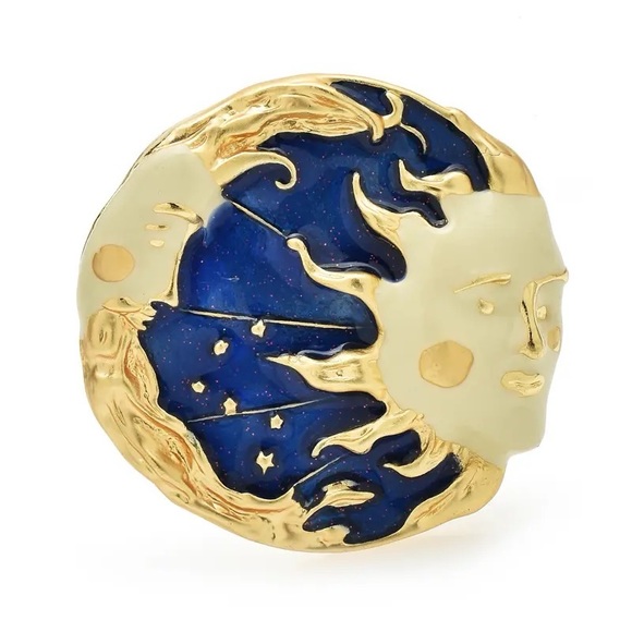Jewelry - Sun and Moon Small Enamel Gold Brooch